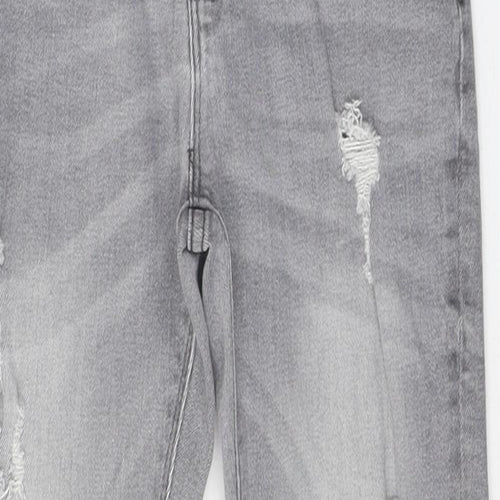 NEXT Boys Grey 100% Cotton Skinny Jeans Size 9 Months Regular Zip - Distressed