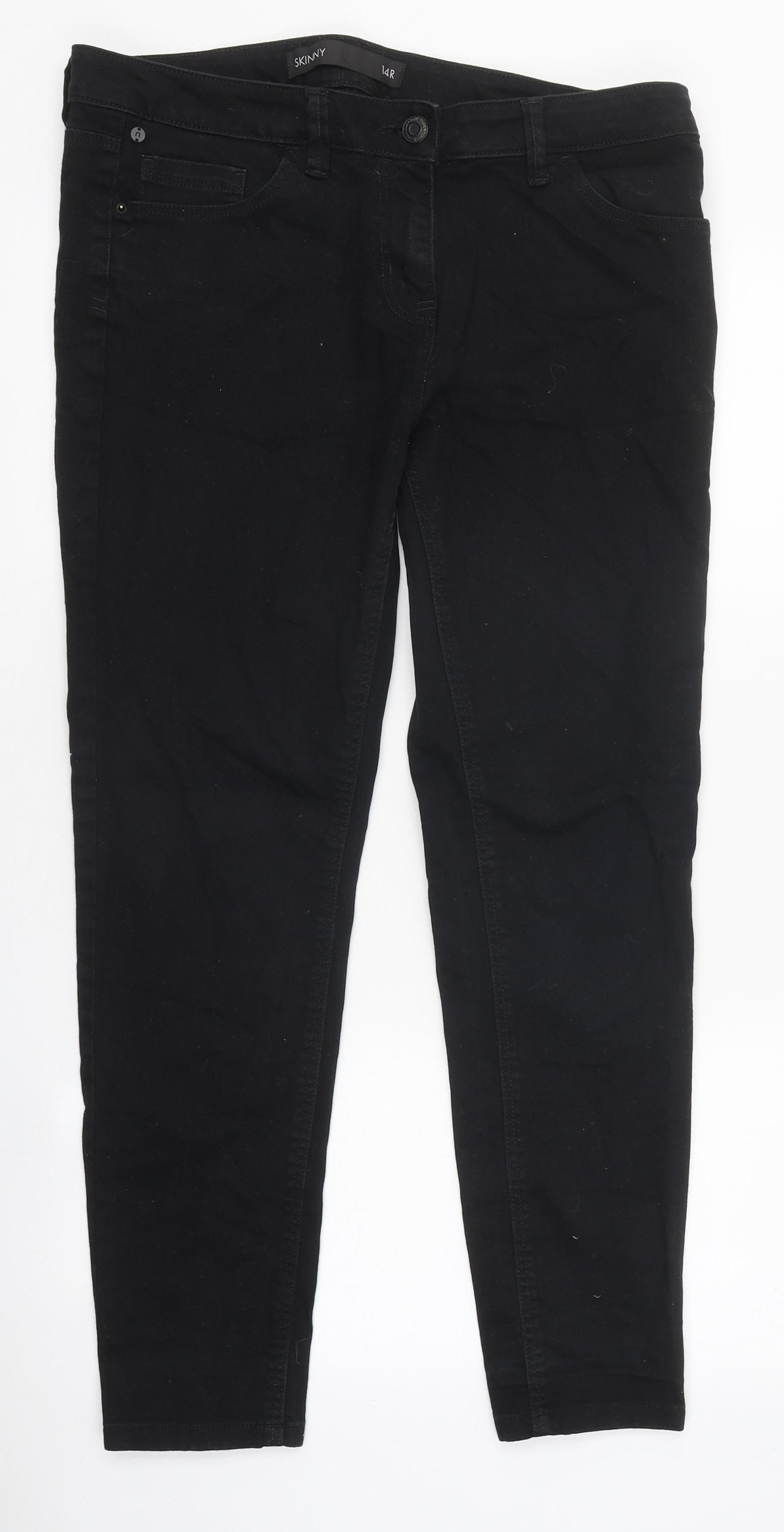NEXT Womens Black 100% Cotton Straight Jeans Size 14 L26 in Slim Zip