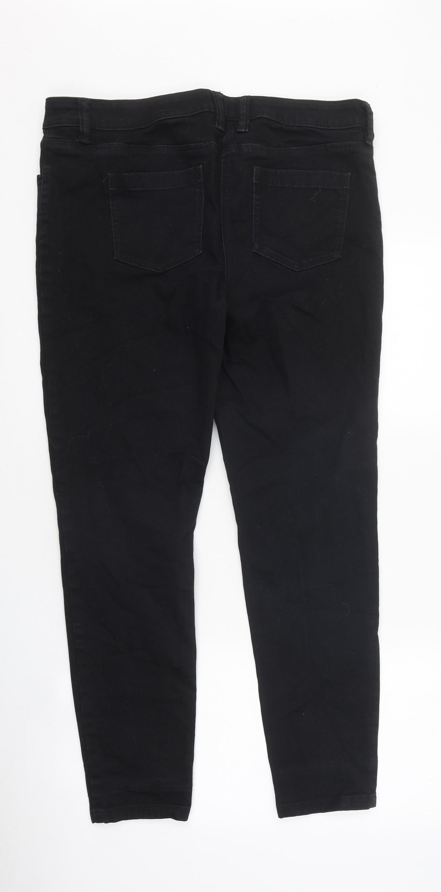 NEXT Womens Black 100% Cotton Straight Jeans Size 14 L26 in Slim Zip