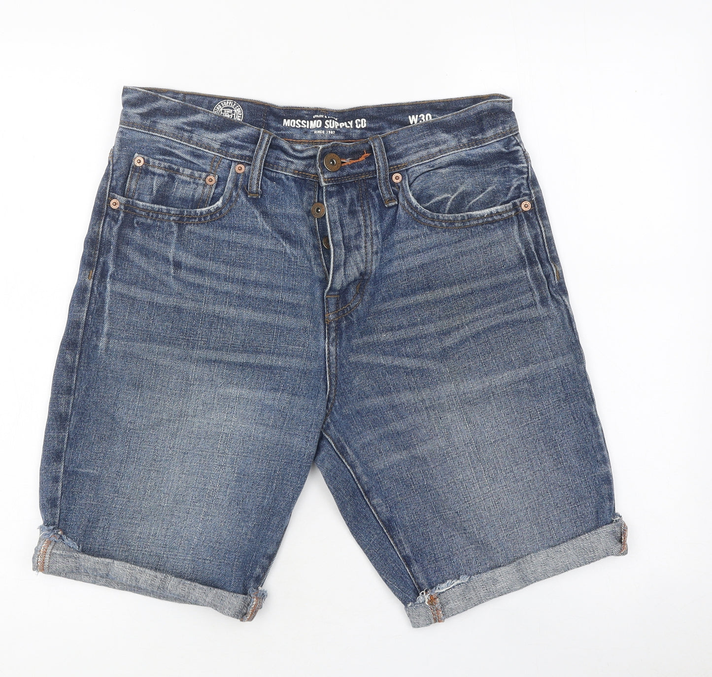 Mossimo Mens Blue Cotton Chino Shorts L8 in Regular Button