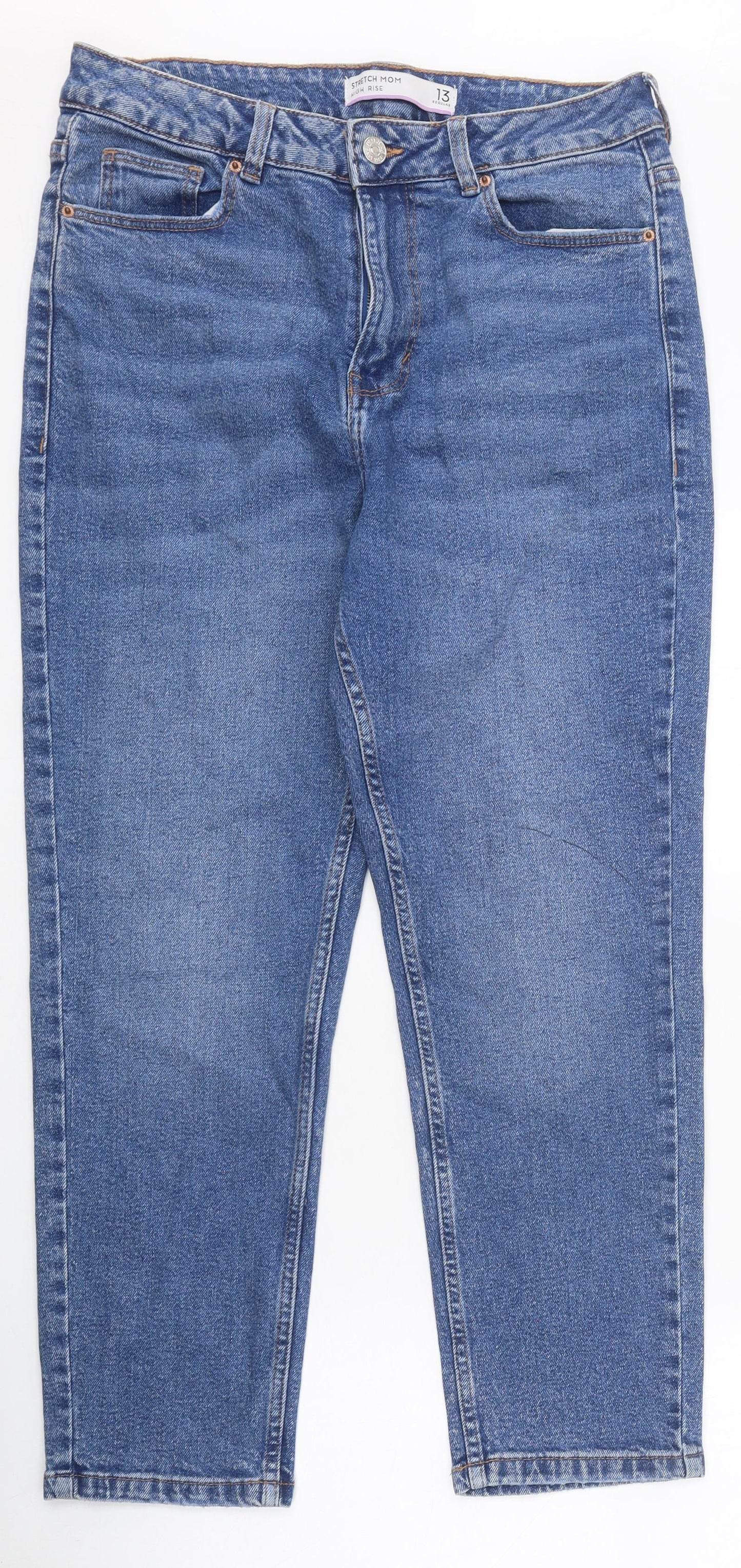 NEXT Womens Blue 100% Cotton Mom Jeans Size 12 L26 in Regular Zip