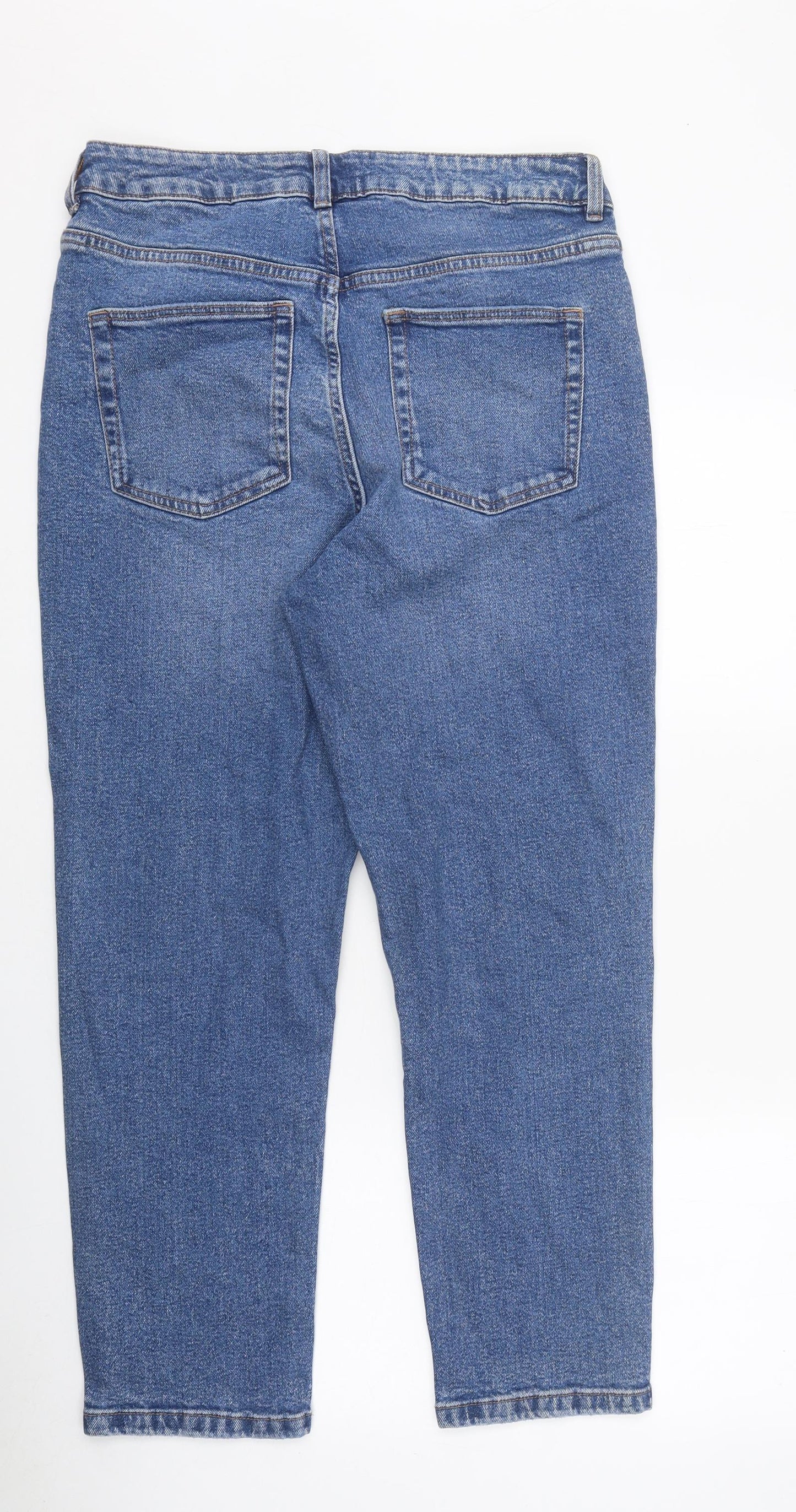 NEXT Womens Blue 100% Cotton Mom Jeans Size 12 L26 in Regular Zip