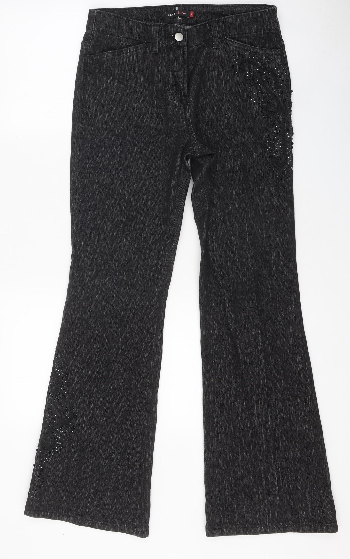 NEXT Womens Black 100% Cotton Flared Jeans Size 8 L26 in Regular Zip