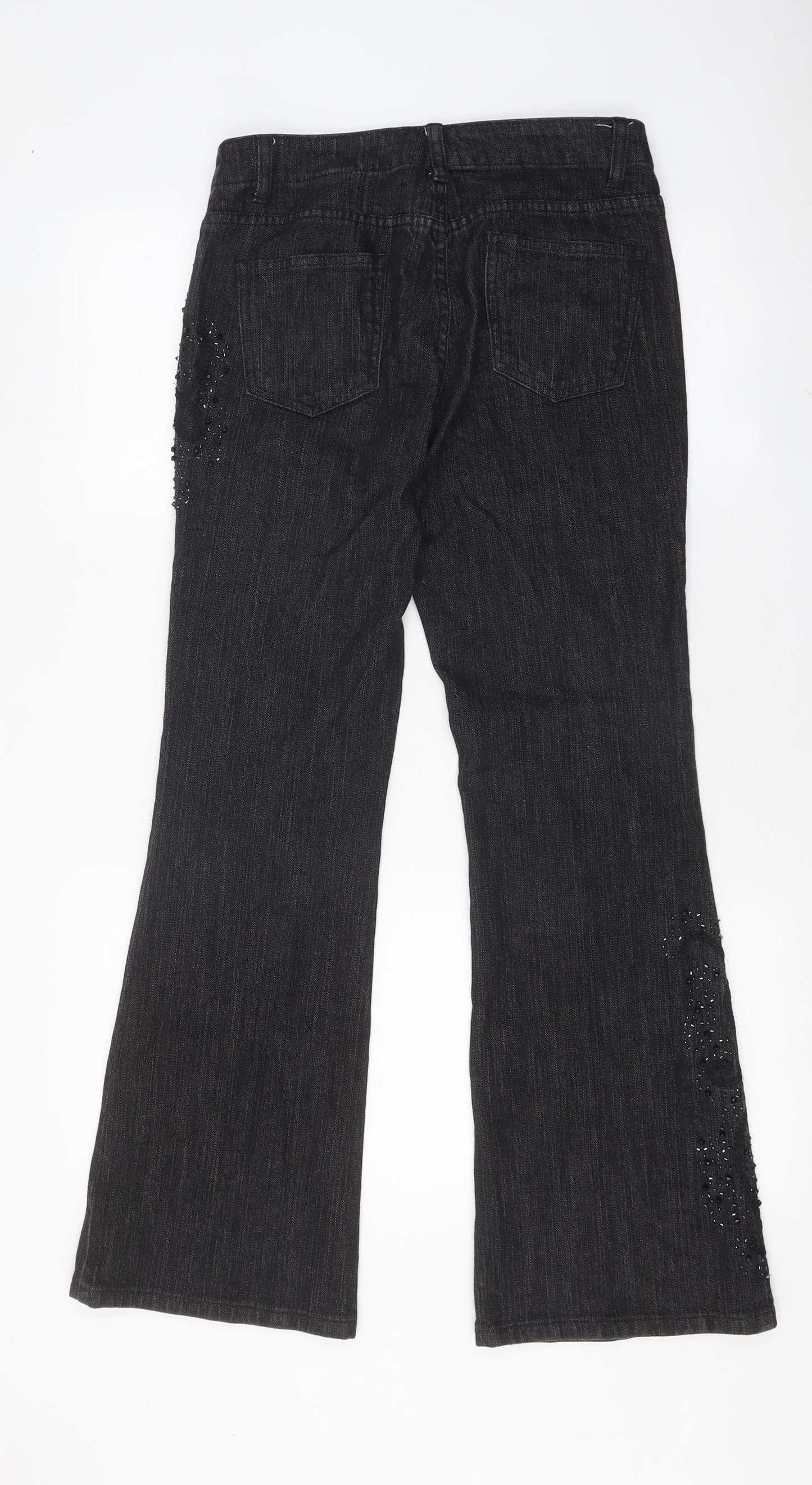 NEXT Womens Black 100% Cotton Flared Jeans Size 8 L26 in Regular Zip