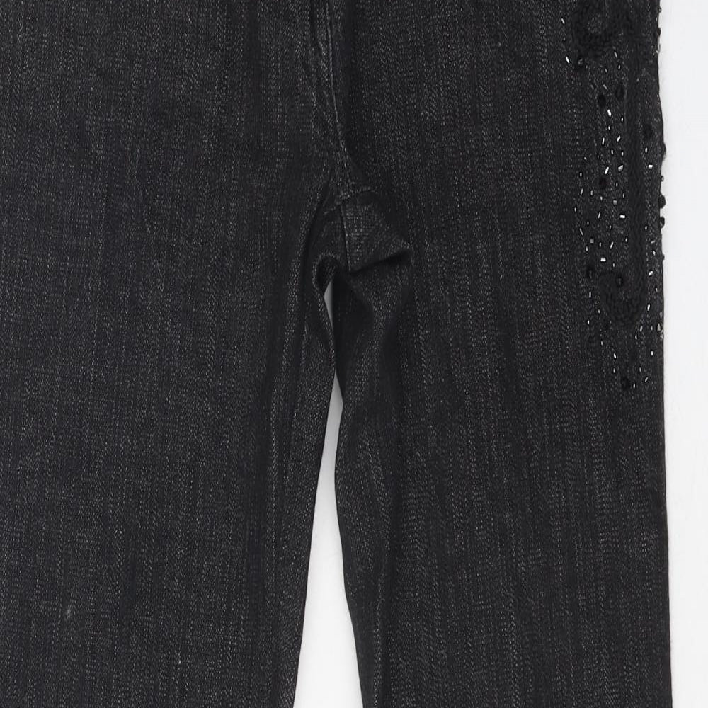 NEXT Womens Black 100% Cotton Flared Jeans Size 8 L26 in Regular Zip