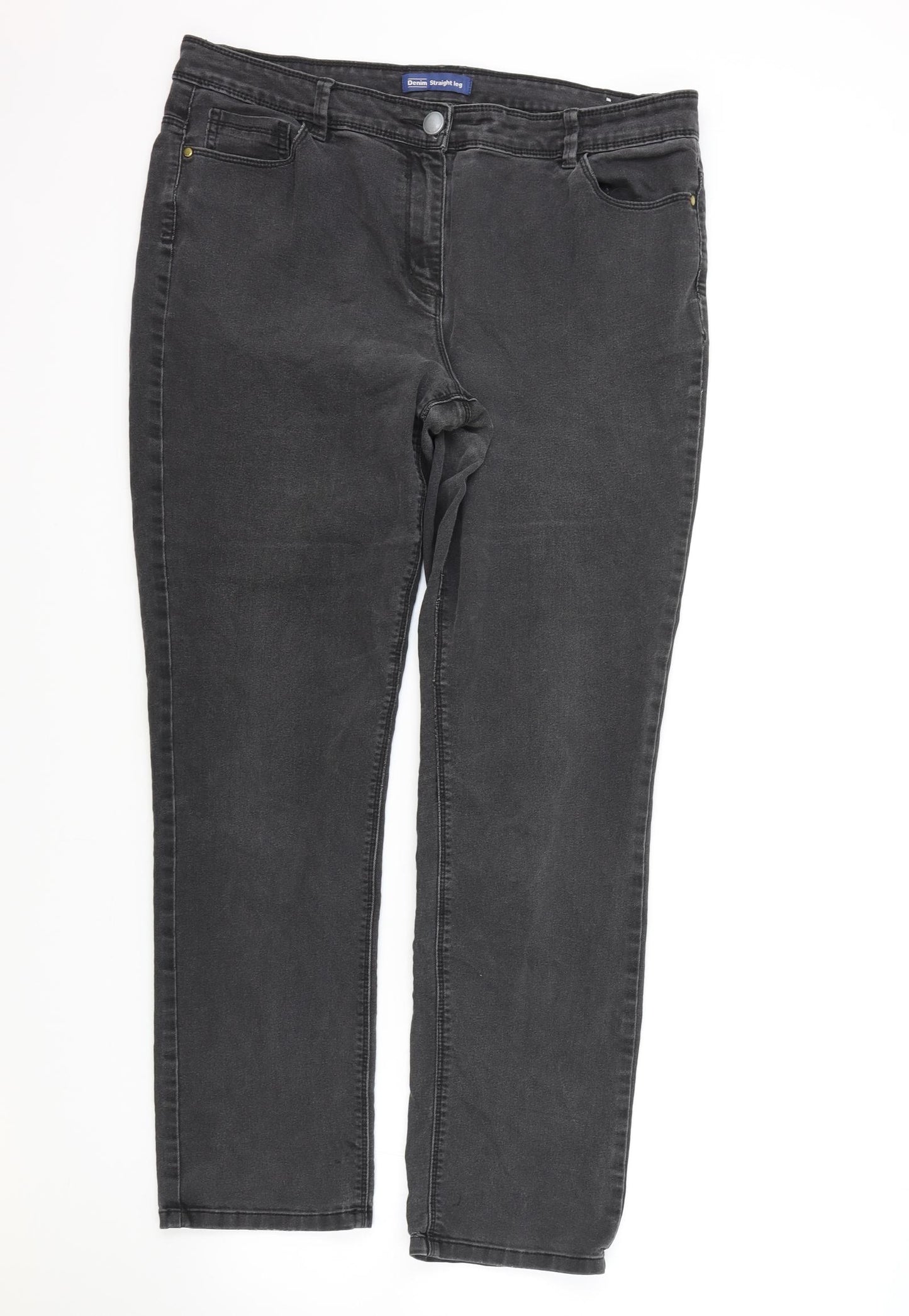BHS Womens Grey Cotton Straight Jeans Size 16 L29 in Regular Zip
