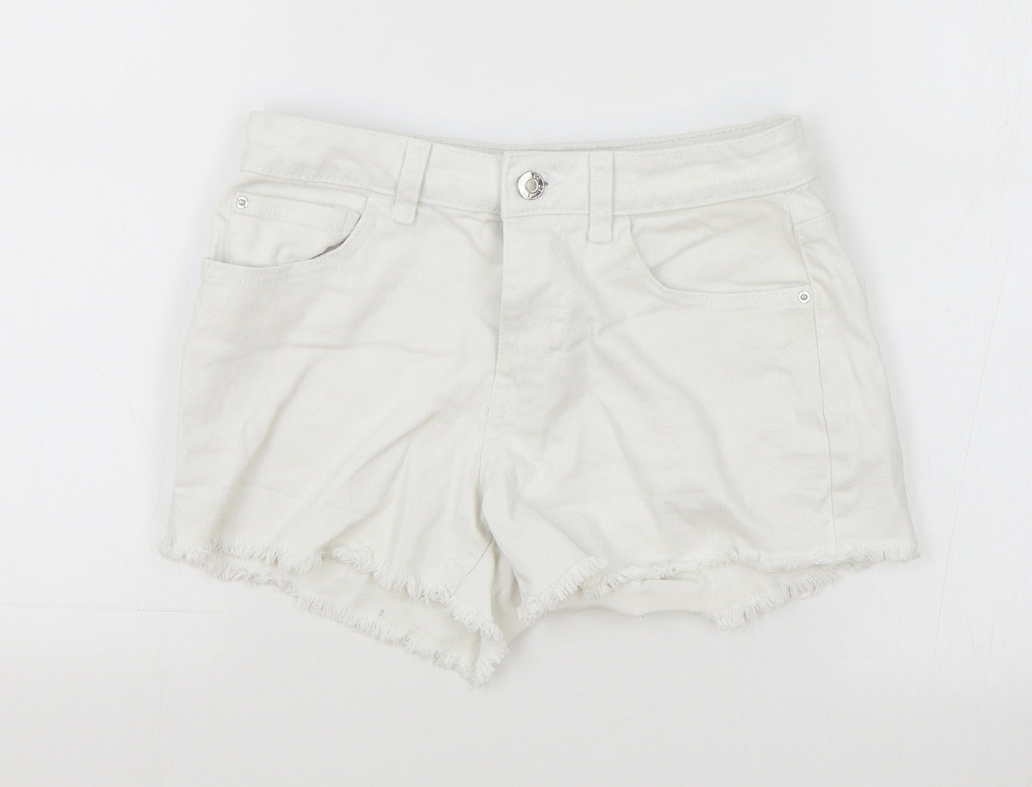 Primark Womens White Cotton Hot Pants Shorts Size 8 Regular Zip