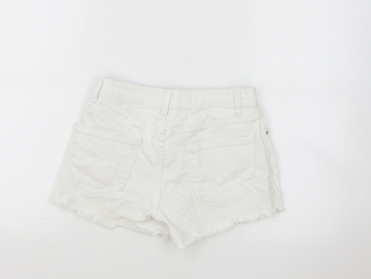 Primark Womens White Cotton Hot Pants Shorts Size 8 Regular Zip