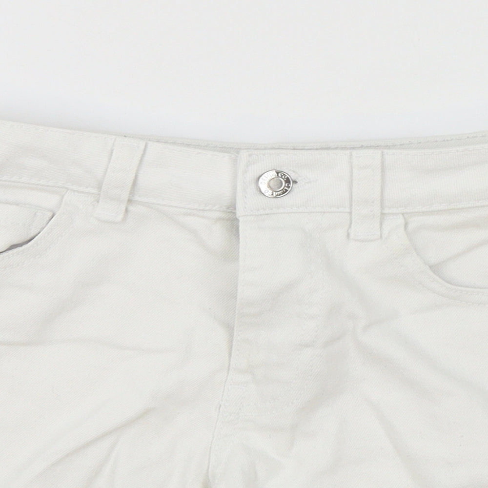 Primark Womens White Cotton Hot Pants Shorts Size 8 Regular Zip