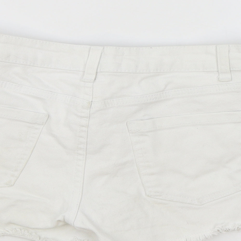 Primark Womens White Cotton Hot Pants Shorts Size 8 Regular Zip