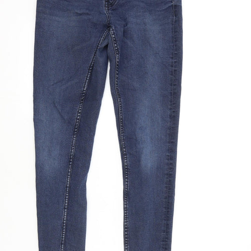 Marks and Spencer Womens Blue Cotton Skinny Jeans Size 8 L26 in Regular Zip