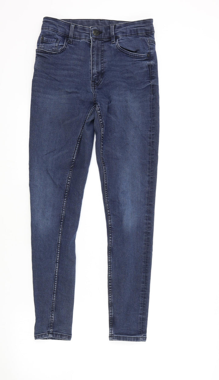 Marks and Spencer Womens Blue Cotton Skinny Jeans Size 8 L26 in Regular Zip