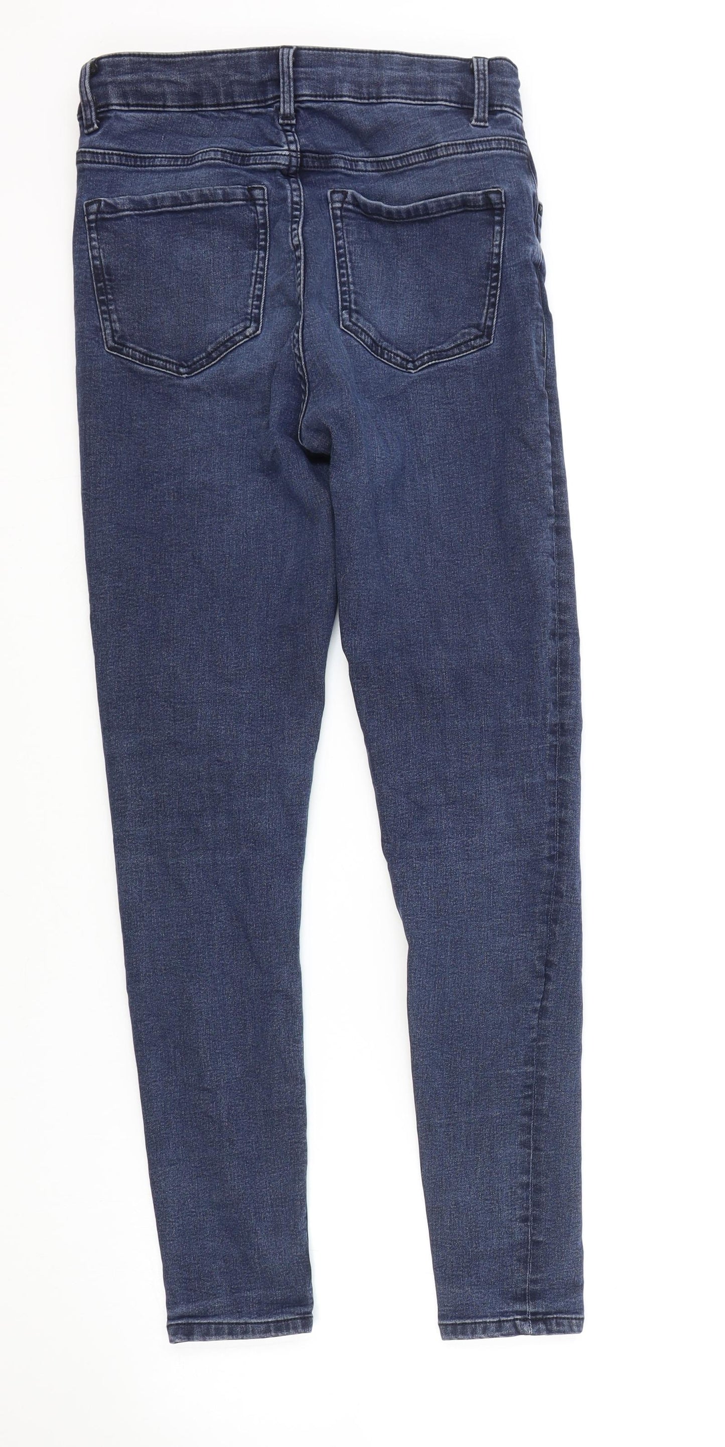 Marks and Spencer Womens Blue Cotton Skinny Jeans Size 8 L26 in Regular Zip