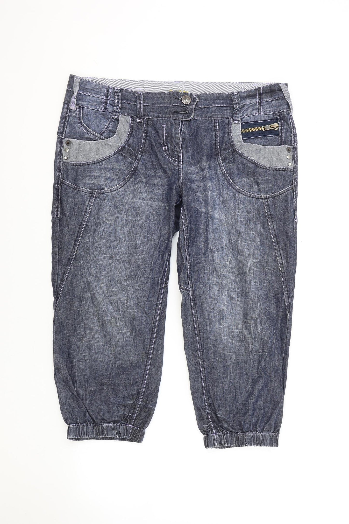 NEXT Womens Blue Cotton Cropped Jeans Size 14 L20 in Regular Zip