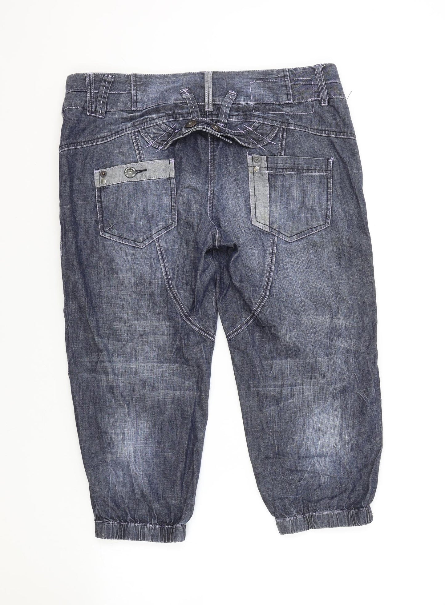 NEXT Womens Blue Cotton Cropped Jeans Size 14 L20 in Regular Zip