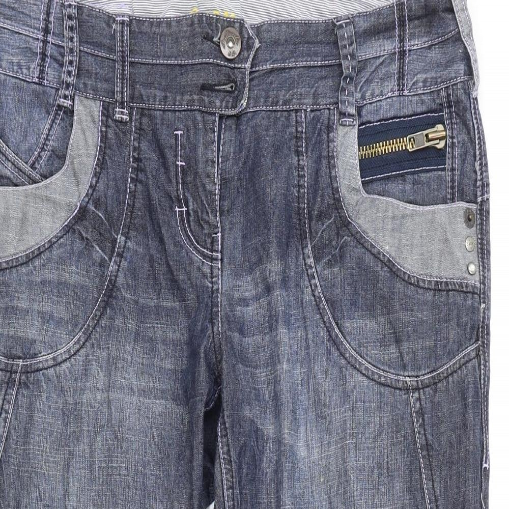 NEXT Womens Blue Cotton Cropped Jeans Size 14 L20 in Regular Zip