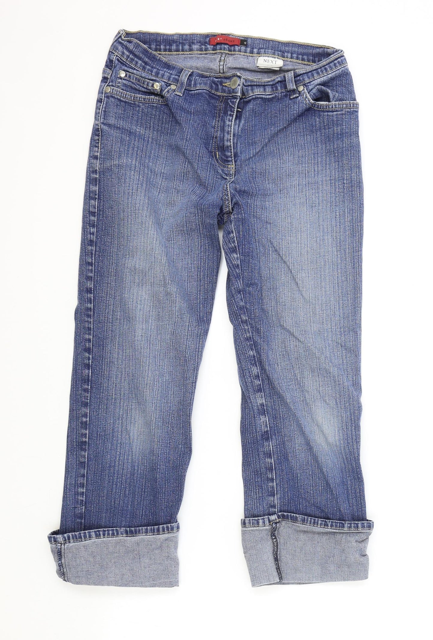 NEXT Womens Blue Cotton Cropped Jeans Size 12 L22 in Regular Zip