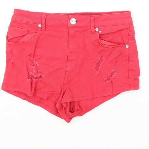 H&M Womens Red Cotton Hot Pants Shorts Size 10 Regular Zip