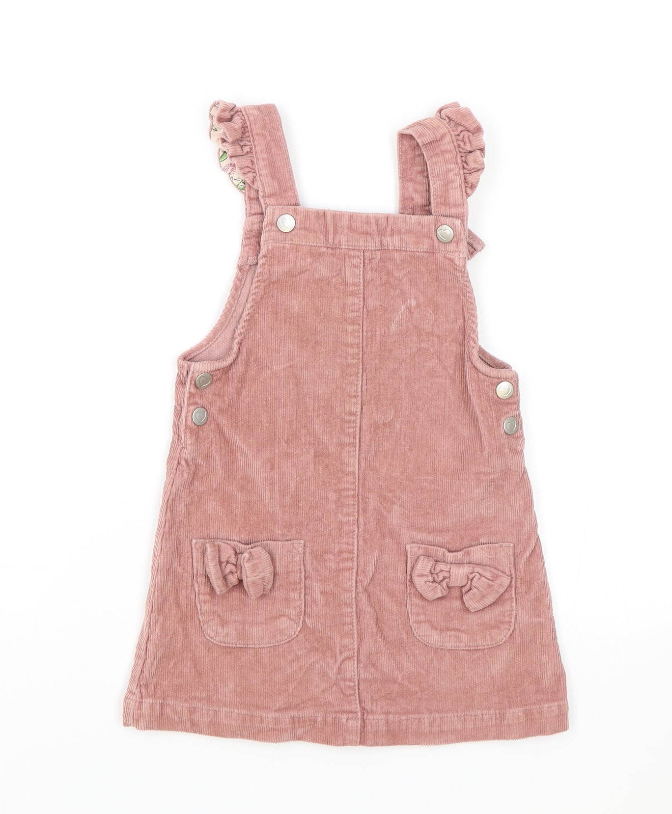George Girls Pink Cotton Pinafore/Dungaree Dress Size 2-3 Years Square Neck Snap