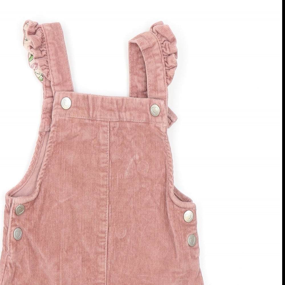 George Girls Pink Cotton Pinafore/Dungaree Dress Size 2-3 Years Square Neck Snap