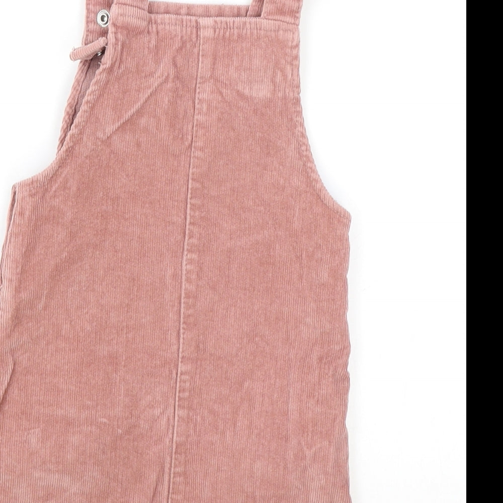 George Girls Pink Cotton Pinafore/Dungaree Dress Size 2-3 Years Square Neck Snap