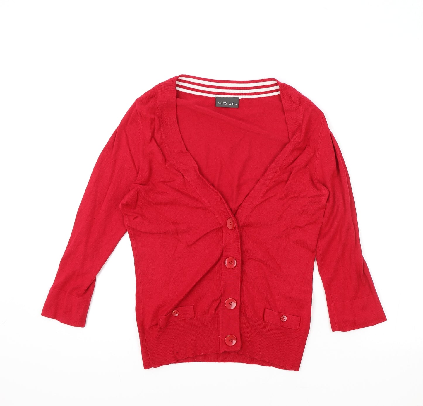 Alex & Co Womens Red V-Neck Viscose Cardigan Jumper Size 8