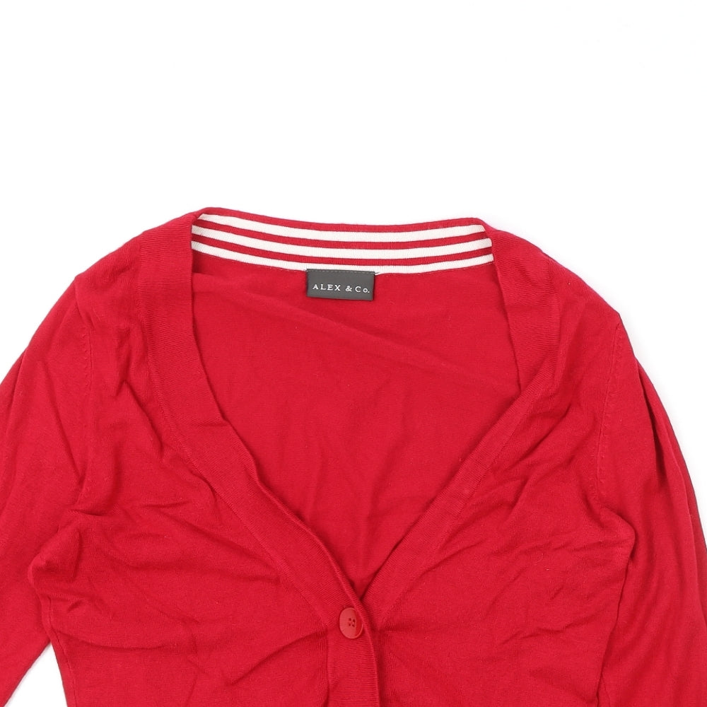 Alex & Co Womens Red V-Neck Viscose Cardigan Jumper Size 8