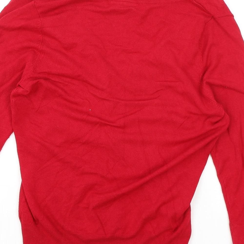 Alex & Co Womens Red V-Neck Viscose Cardigan Jumper Size 8