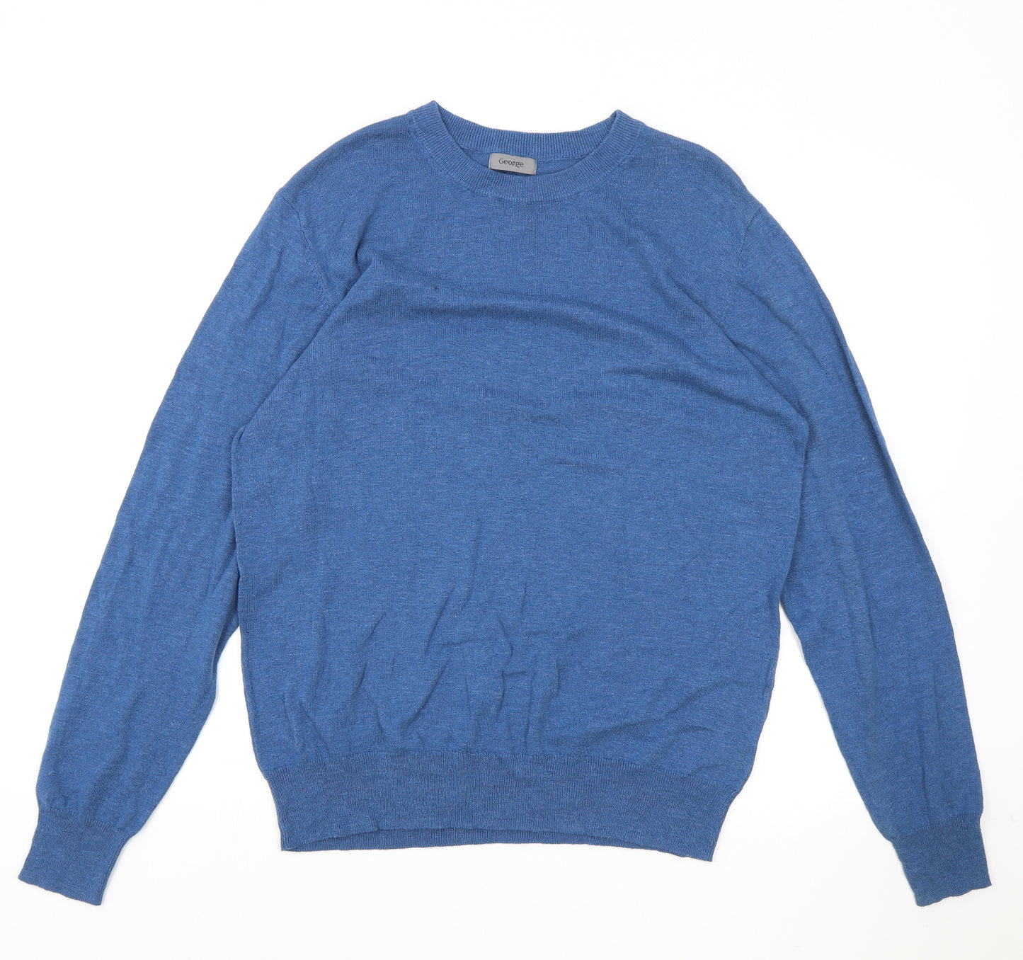 George Mens Blue Round Neck Cotton Pullover Jumper Size M
