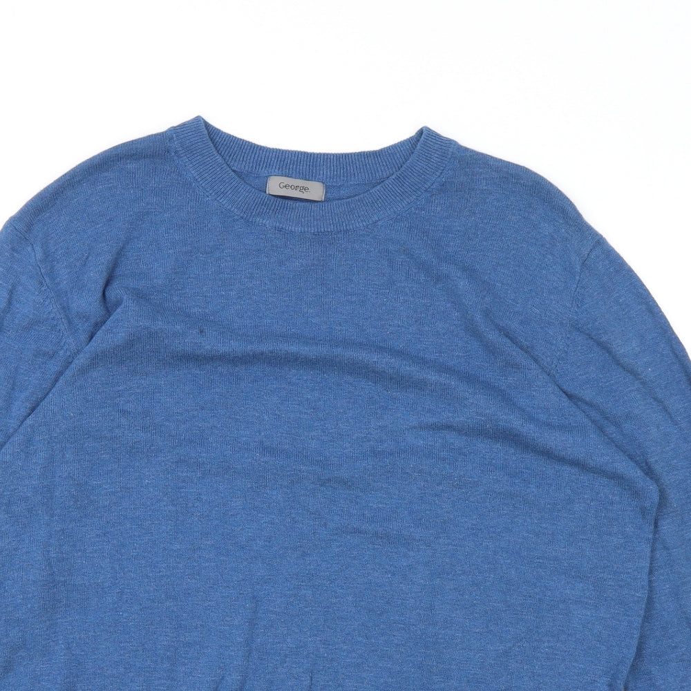 George Mens Blue Round Neck Cotton Pullover Jumper Size M