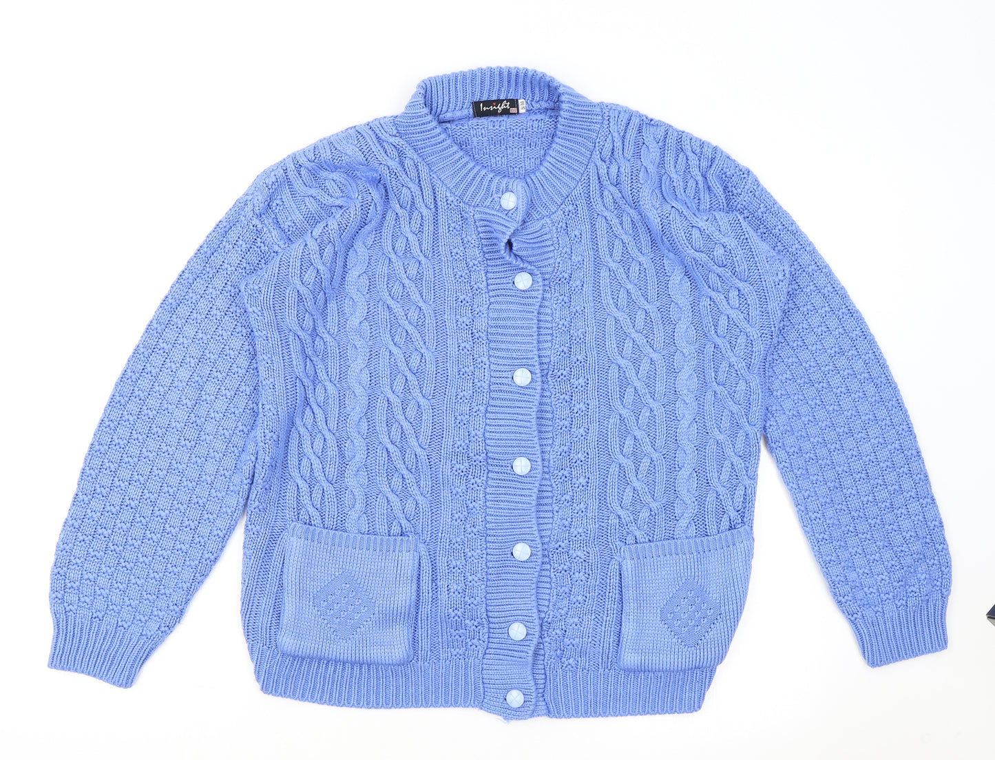 Insight Womens Blue Mock Neck Paisley Acrylic Cardigan Jumper Size M