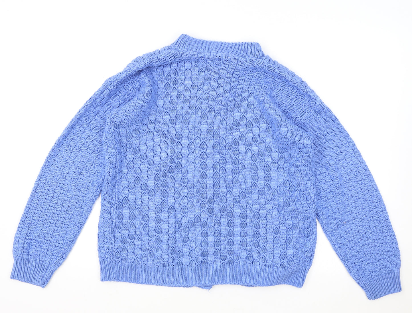 Insight Womens Blue Mock Neck Paisley Acrylic Cardigan Jumper Size M