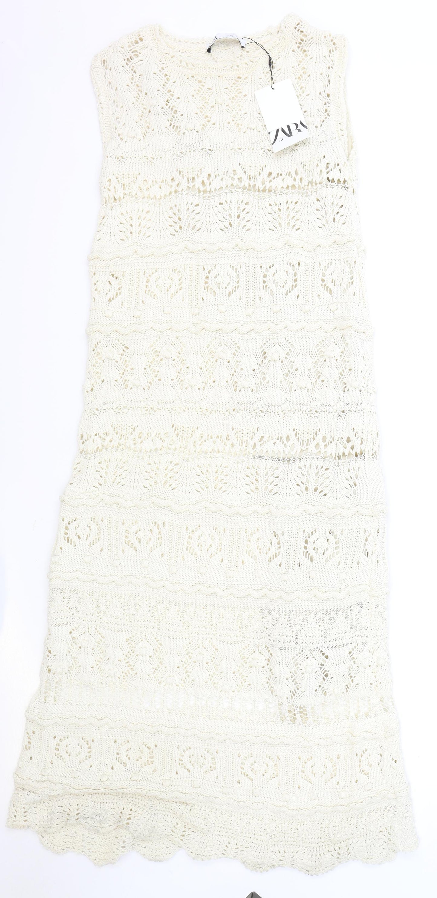 Zara Womens Ivory Polyester A-Line Size M Round Neck Pullover