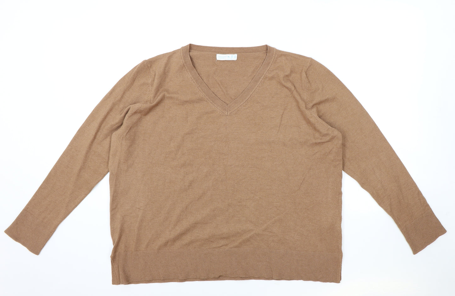 Primark Womens Brown V-Neck Polyester Pullover Jumper Size XL