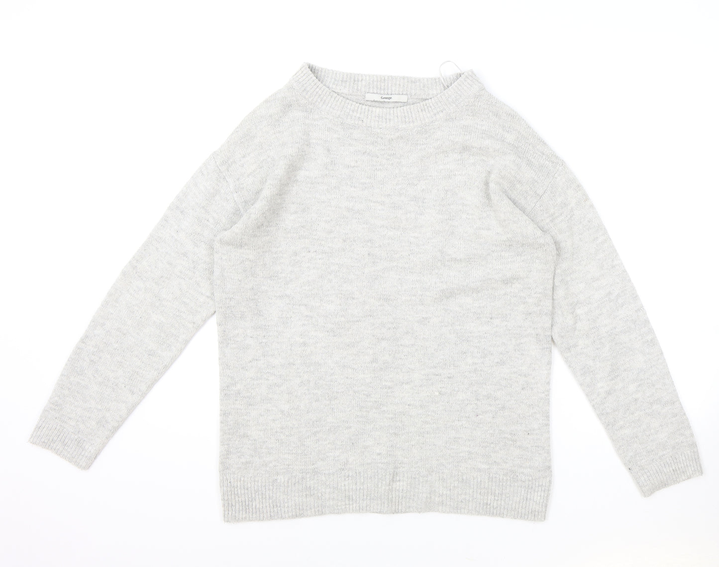 George Womens Grey Boat Neck Acrylic Pullover Jumper Size S