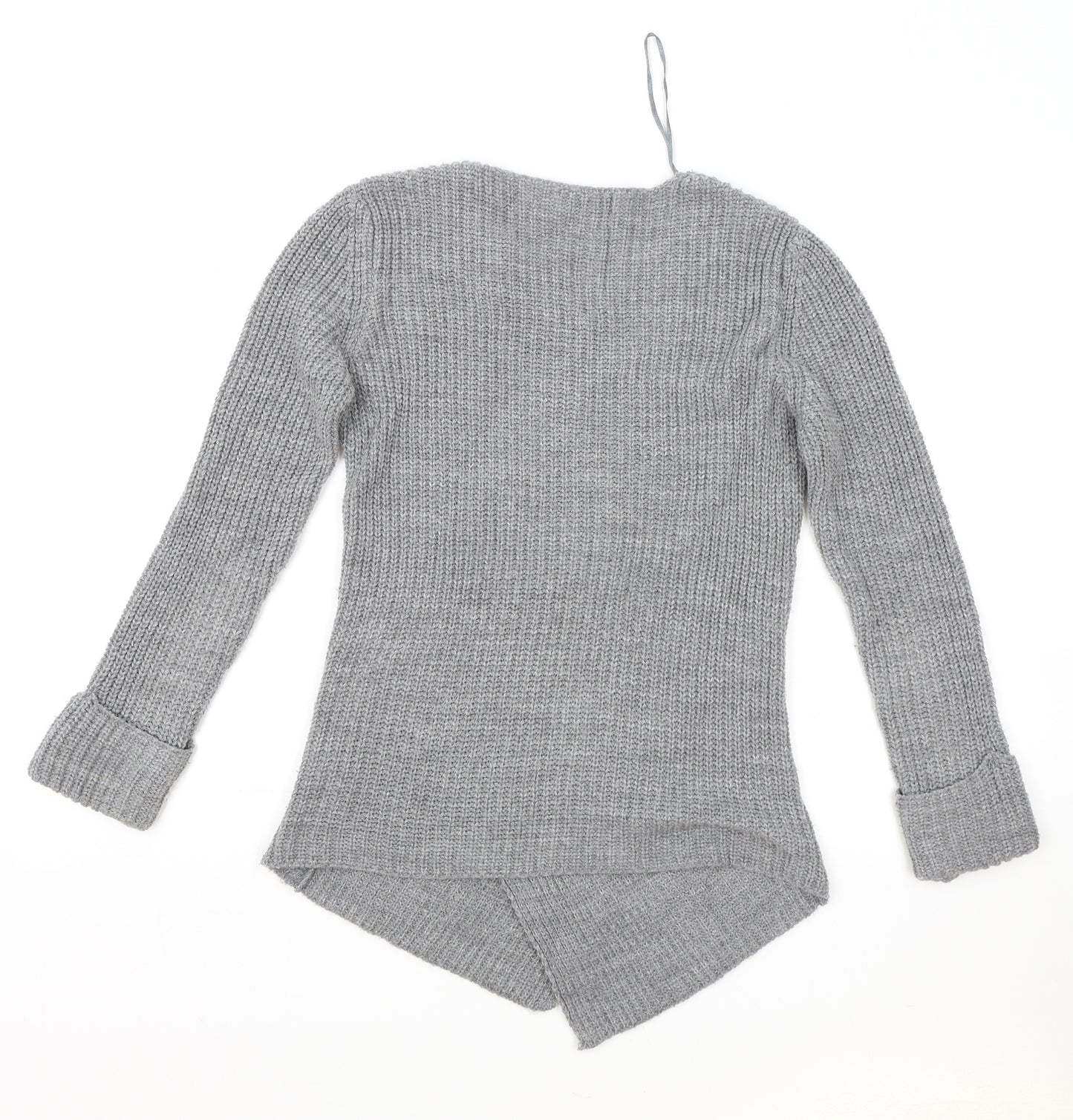 TU Womens Grey V-Neck Acrylic Pullover Jumper Size 12