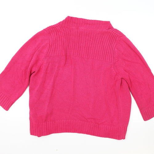 petite Womens Pink Round Neck 100% Cotton Cardigan Jumper Size 16