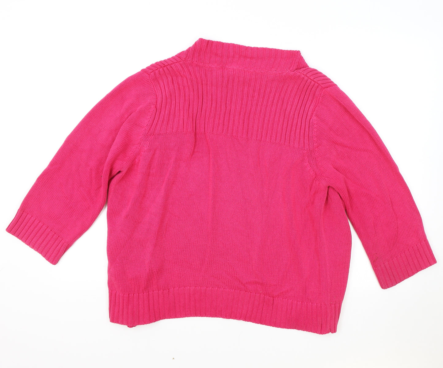 petite Womens Pink Round Neck 100% Cotton Cardigan Jumper Size 16