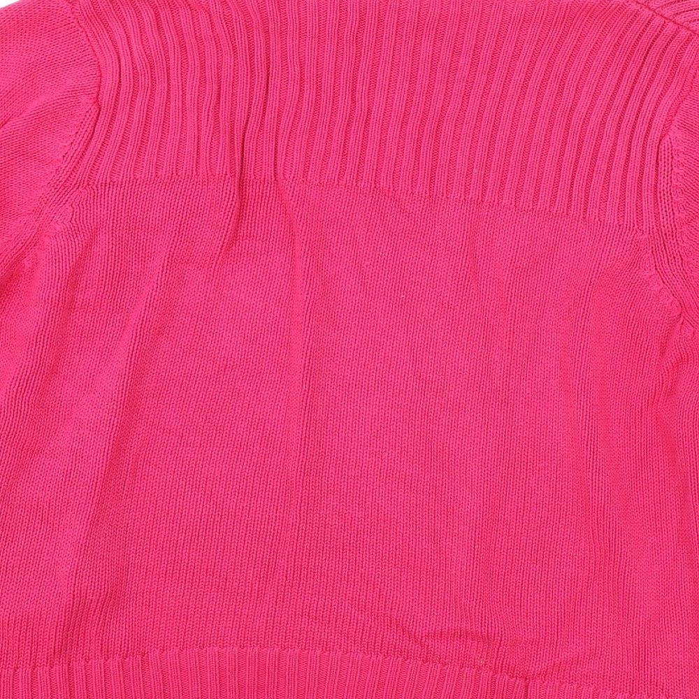 petite Womens Pink Round Neck 100% Cotton Cardigan Jumper Size 16