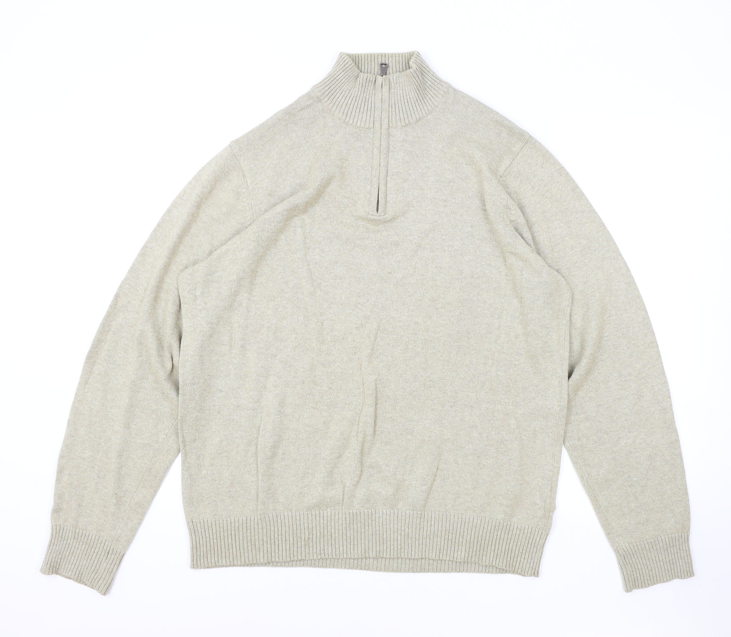 Blue Harbour Mens Beige High Neck Cotton Henley Jumper Size L