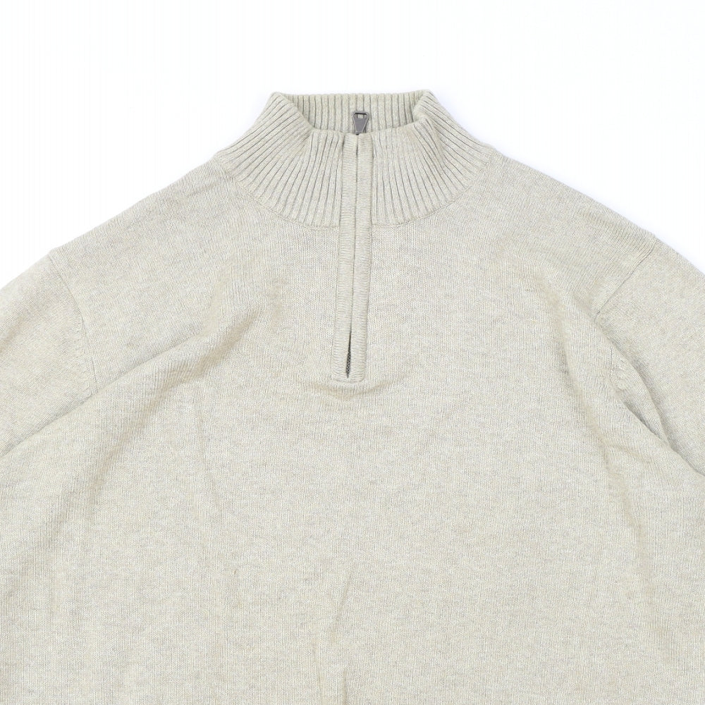 Blue Harbour Mens Beige High Neck Cotton Henley Jumper Size L