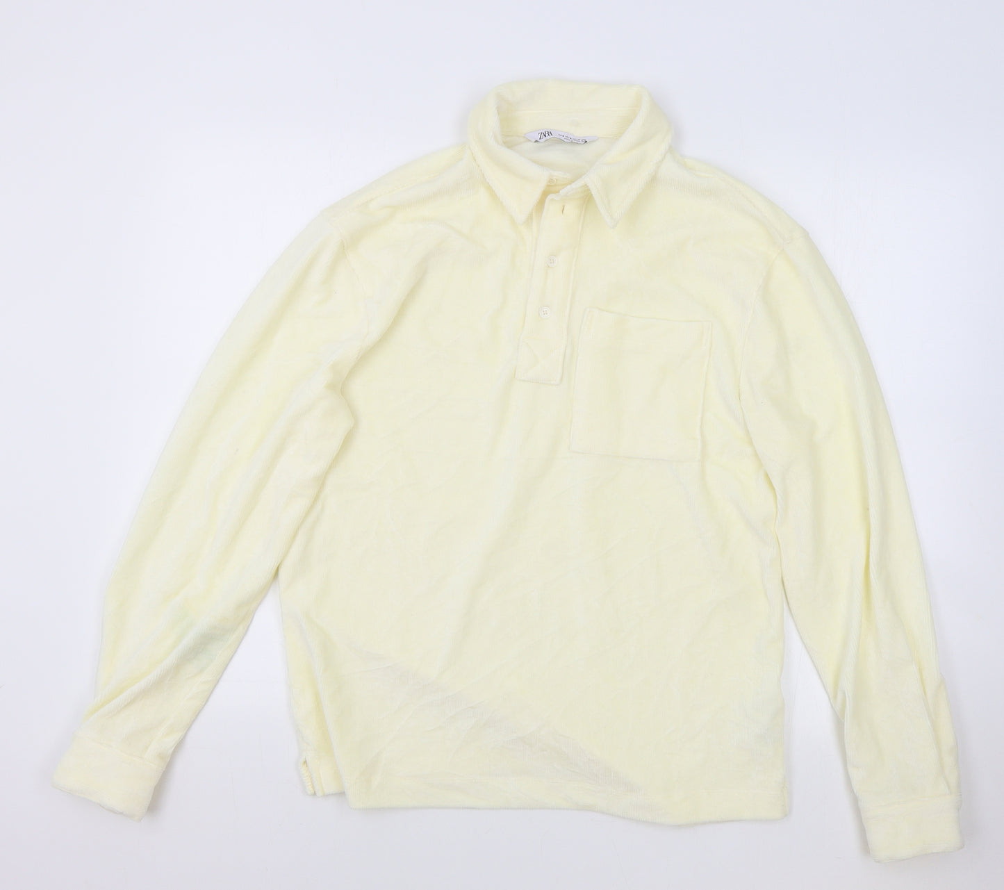 Zara Womens Ivory Cotton Basic Button-Up Size M Collared