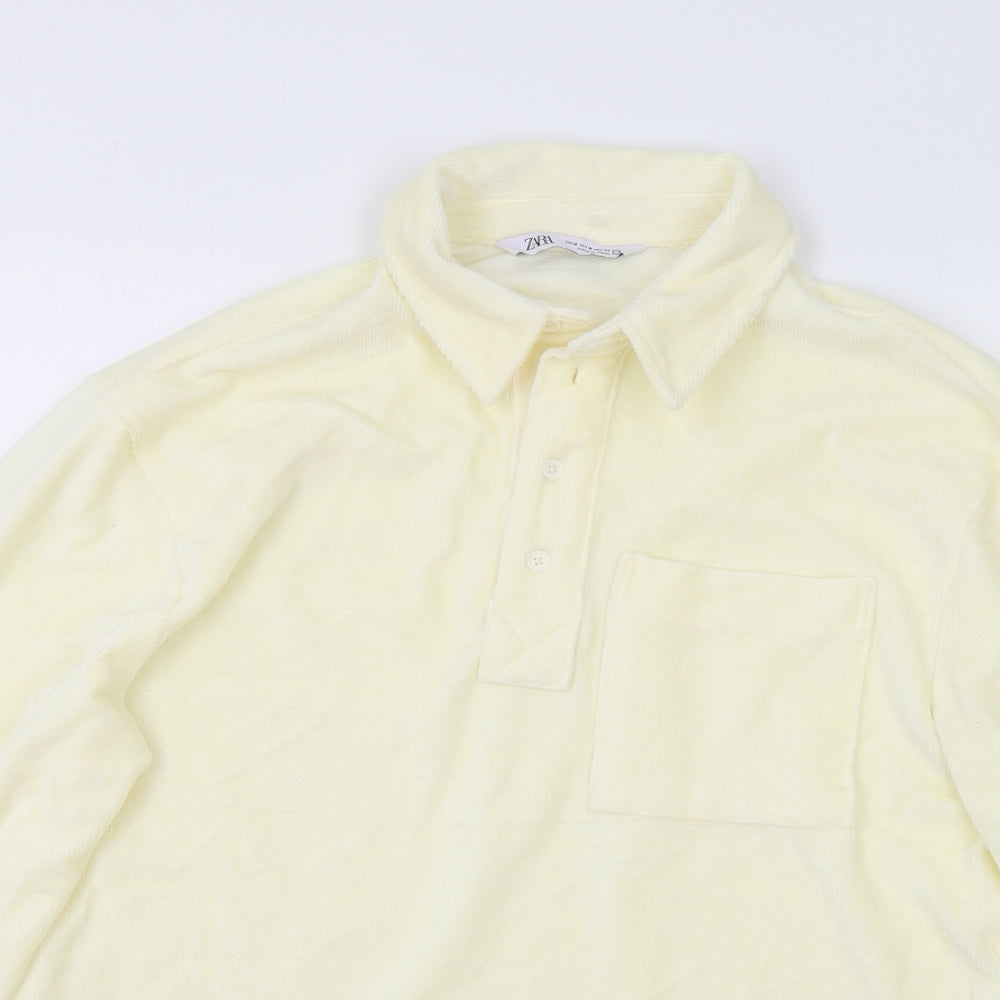 Zara Womens Ivory Cotton Basic Button-Up Size M Collared