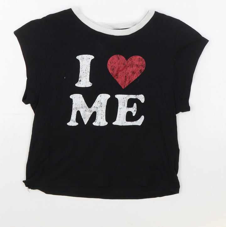 H&M Girls Black Cotton Basic T-Shirt Size S Round Neck Pullover
