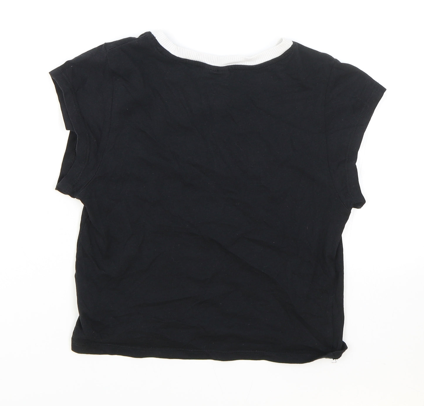 H&M Girls Black Cotton Basic T-Shirt Size S Round Neck Pullover