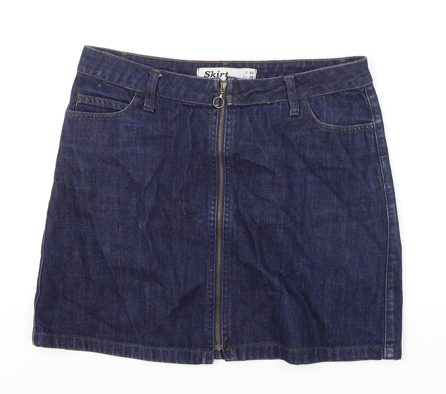 New Look Womens Blue Cotton Mini Skirt Size 10 Zip