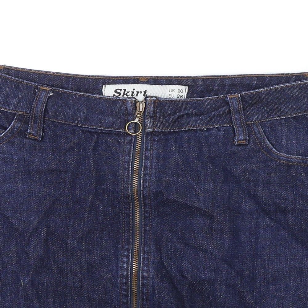 New Look Womens Blue Cotton Mini Skirt Size 10 Zip