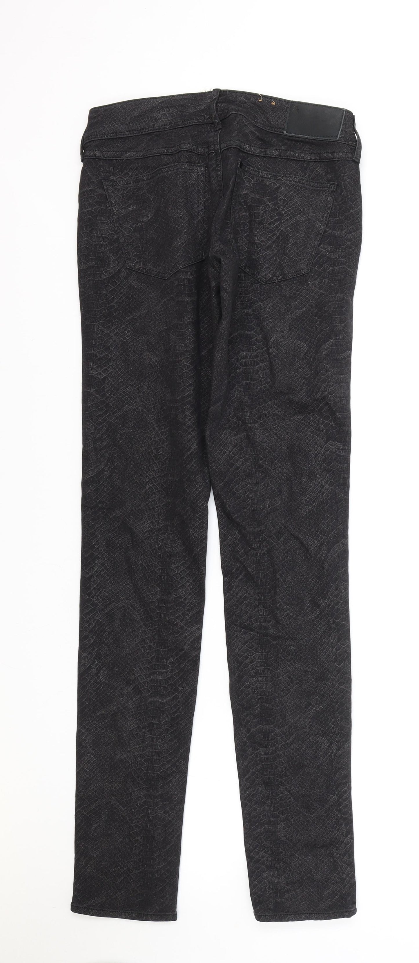 H&M Womens Black Animal Print Cotton Skinny Jeans Size 24 in L32 in Regular Zip - Snake Print