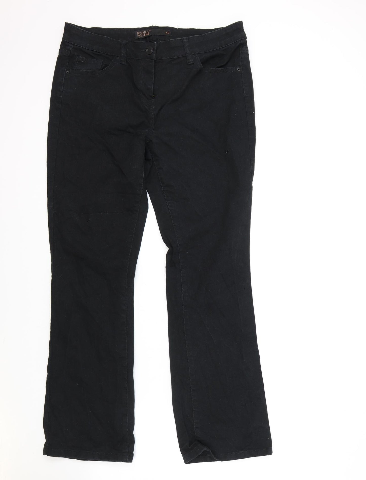 NEXT Womens Black Cotton Bootcut Jeans Size 14 L30 in Regular Zip