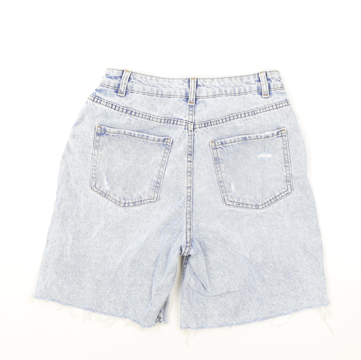 Primark Womens Blue Cotton Bermuda Shorts Size 12 Regular Zip - Distressed